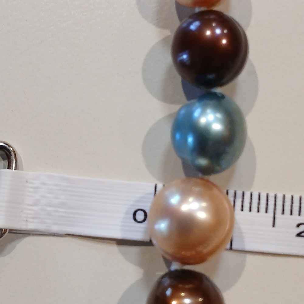 🌏🌟18" Honora Genuine Pearl Necklace 8-10mm. Teal, Taupe & Brown🌟🌏 - Picture 11 of 16